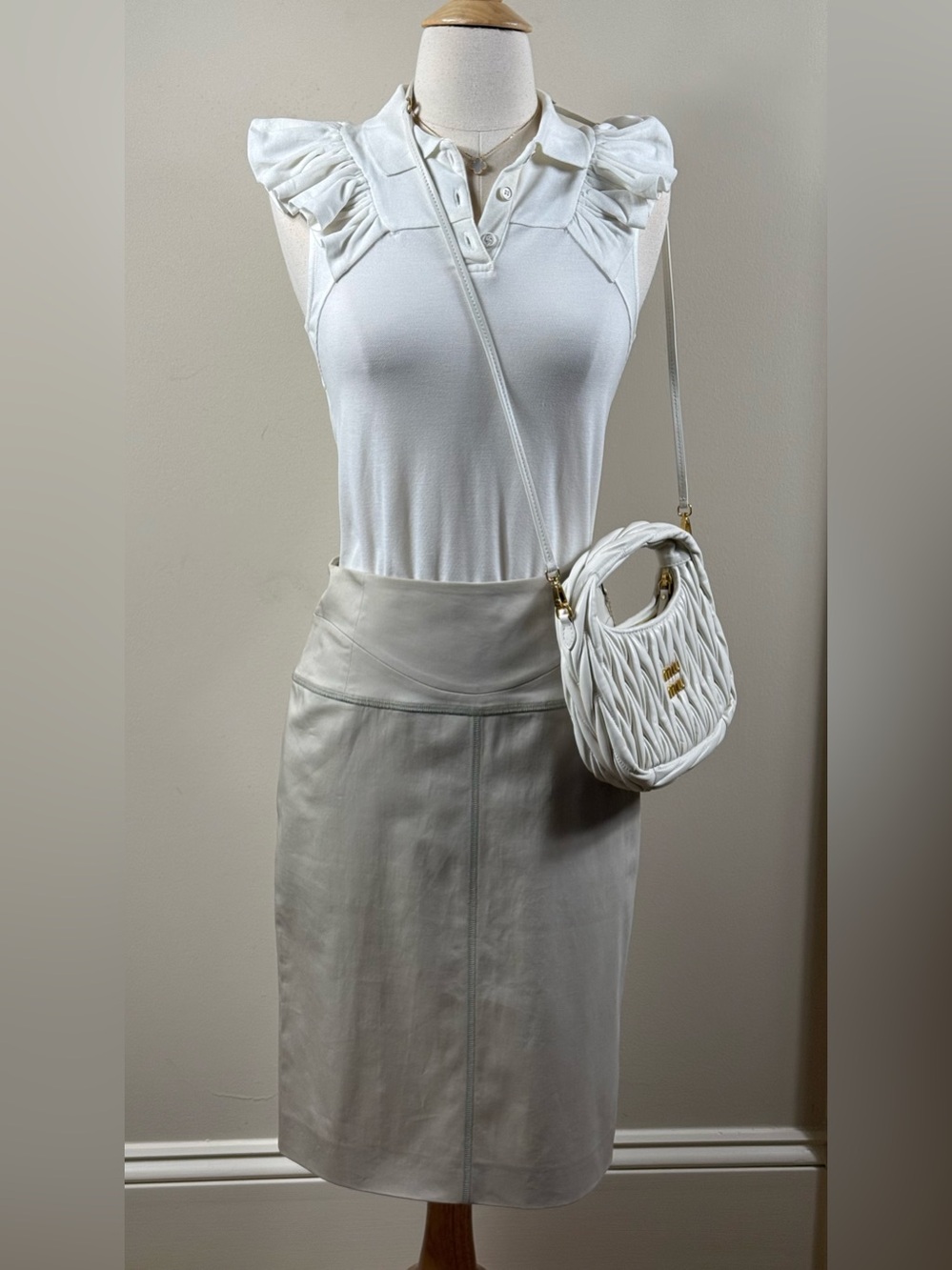 NWT Prada Canapa Beige Stretch Cotton Pencil Skirt Sz 40 IT US 4